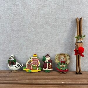 Vintage Christmas Refrigerator Magnets Set of 5 Santa Angel Reindeer Gingerbread